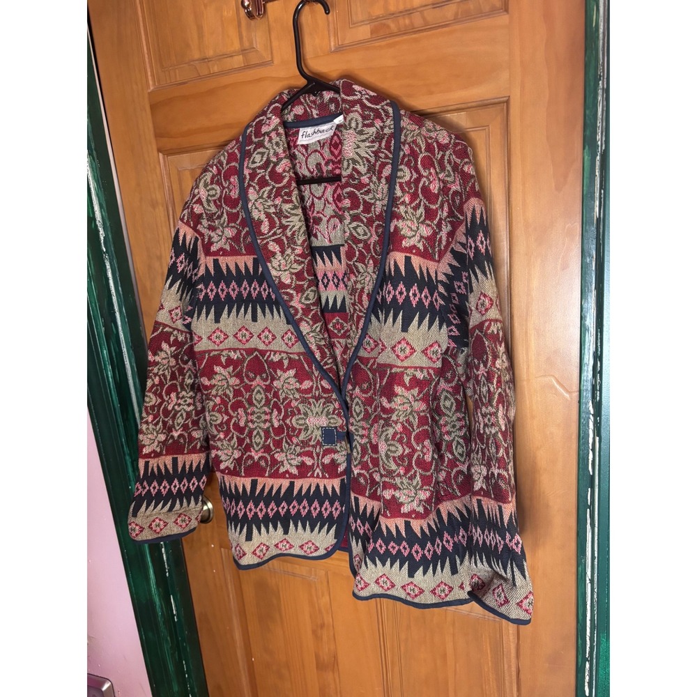 Vintage Flashback Tapestry Blazer Jacket Cotton Southwestern Geometric Red M